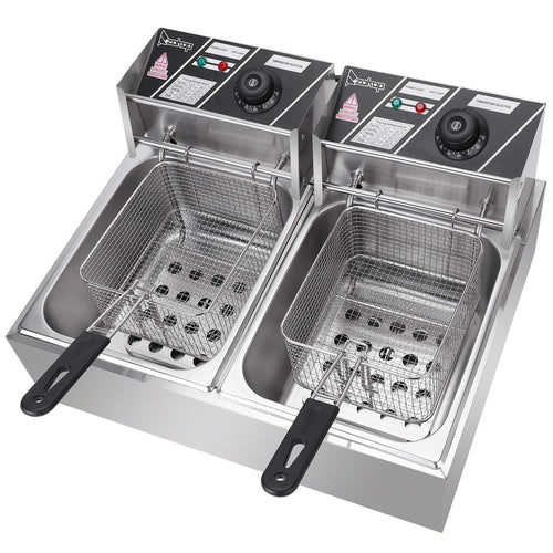 110V 12L Stainless Steel Double Cylinder Electric Fryer - Classy Cajuns