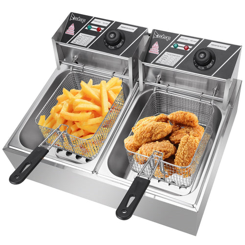 110V 12L Stainless Steel Double Cylinder Electric Fryer - Classy Cajuns
