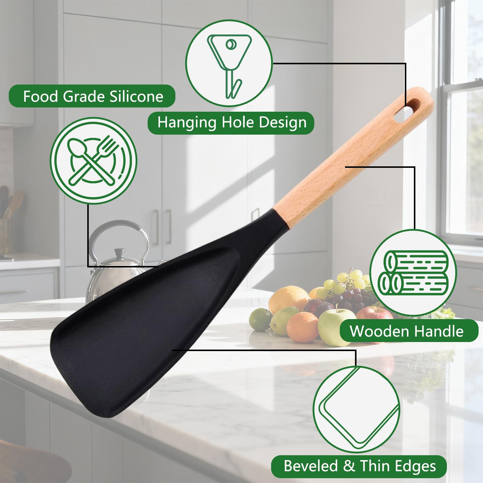 Cedar Wood Silicone Spoonula Set 3-Pack – heat-resistant Cajun kitchen spatulas for roux stirring and Louisiana cooking – view 2