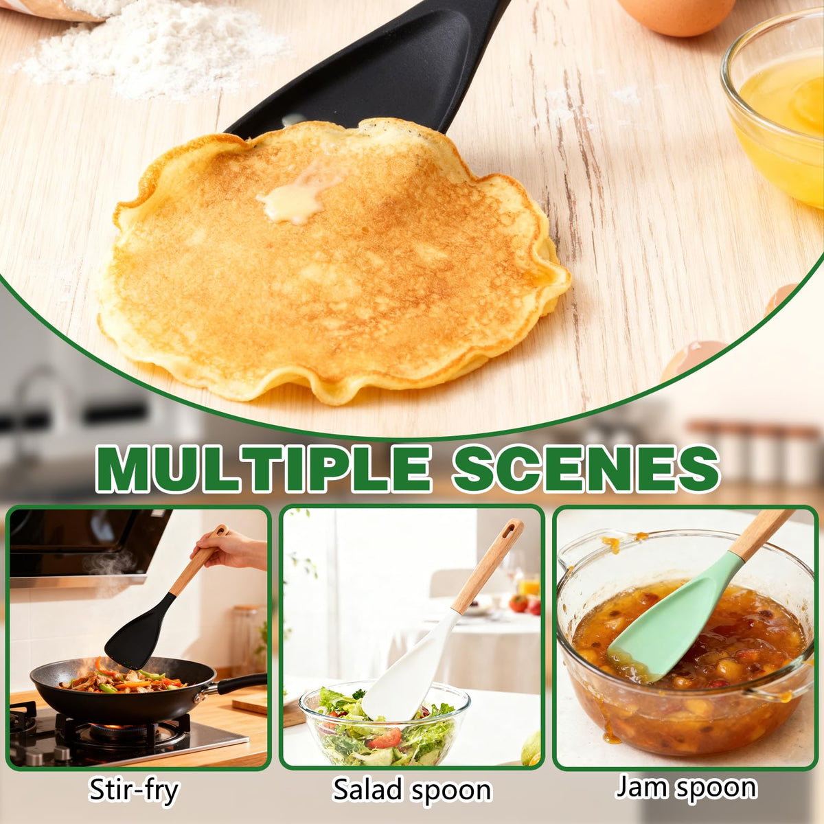 Cedar Wood Silicone Spoonula Set 3-Pack – heat-resistant Cajun kitchen spatulas for roux stirring and Louisiana cooking – view 4