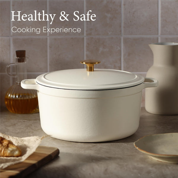 CAROTE 5QT Enameled Cast Iron Dutch Oven Pot with Lid, Heavy-Duty Dutch Oven for Sourdough Bread Baking, Braising, Stews, Roasting, Healthy & Non-Toxic, Dual Handles, All Stovetop Compatible, Oven Safe up to 500° F, Cream White - Classy Cajuns
