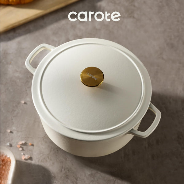 CAROTE 5QT Enameled Cast Iron Dutch Oven Pot with Lid, Heavy-Duty Dutch Oven for Sourdough Bread Baking, Braising, Stews, Roasting, Healthy & Non-Toxic, Dual Handles, All Stovetop Compatible, Oven Safe up to 500° F, Cream White - Classy Cajuns