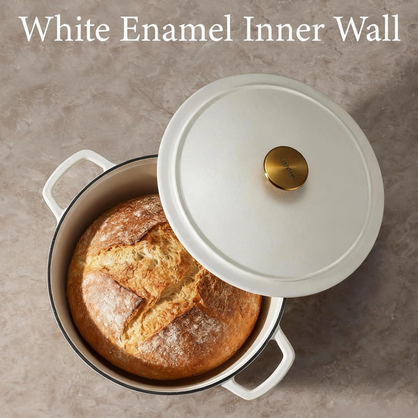 CAROTE 5QT Enameled Cast Iron Dutch Oven Pot with Lid, Heavy-Duty Dutch Oven for Sourdough Bread Baking, Braising, Stews, Roasting, Healthy & Non-Toxic, Dual Handles, All Stovetop Compatible, Oven Safe up to 500° F, Cream White - Classy Cajuns