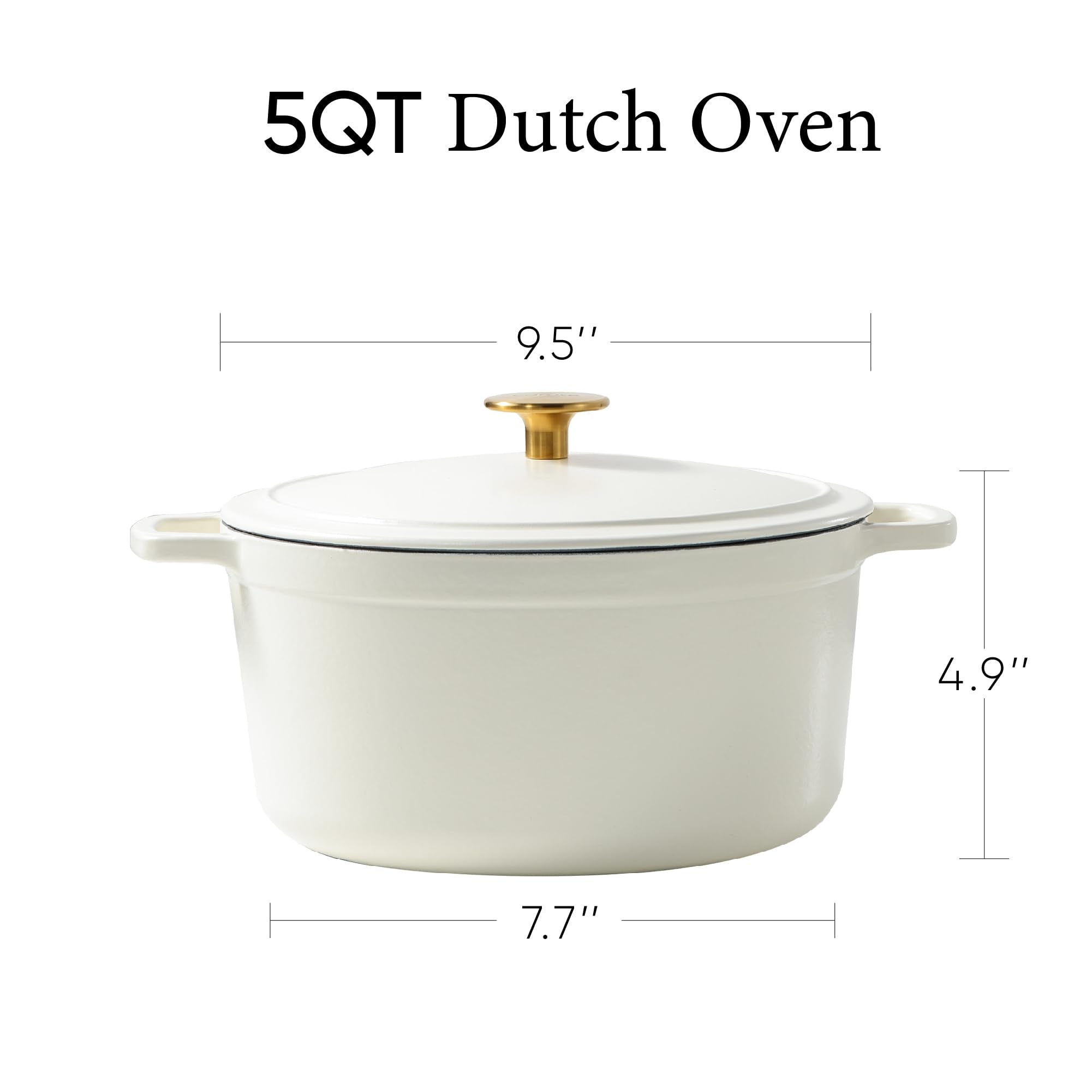 CAROTE 5QT Enameled Cast Iron Dutch Oven Pot with Lid, Heavy-Duty Dutch Oven for Sourdough Bread Baking, Braising, Stews, Roasting, Healthy & Non-Toxic, Dual Handles, All Stovetop Compatible, Oven Safe up to 500° F, Cream White - Classy Cajuns