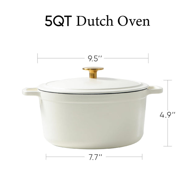 CAROTE 5QT Enameled Cast Iron Dutch Oven Pot with Lid, Heavy-Duty Dutch Oven for Sourdough Bread Baking, Braising, Stews, Roasting, Healthy & Non-Toxic, Dual Handles, All Stovetop Compatible, Oven Safe up to 500° F, Cream White - Classy Cajuns