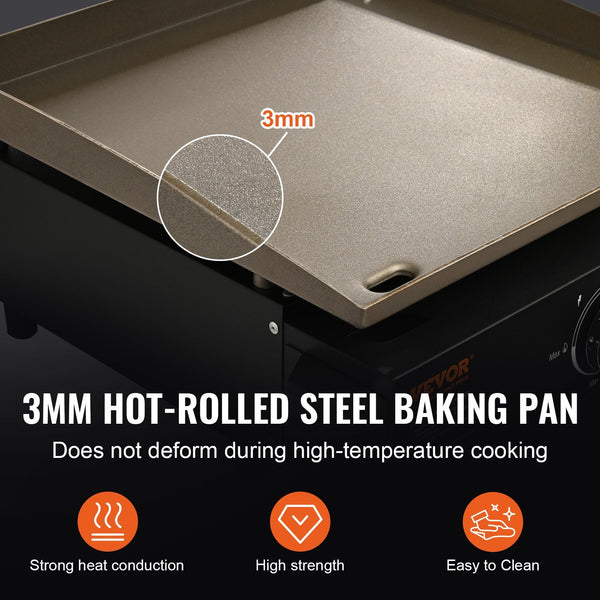 Commercial Griddle, 16.9' Heavy Duty Manual Flat Top Griddle, Countertop Gas Grill With Non-Stick Cooking Plate, Steel LPG Gas Griddle, 1-Burner Restaurant Portable Grill - 13,000 BTU - Classy Cajuns