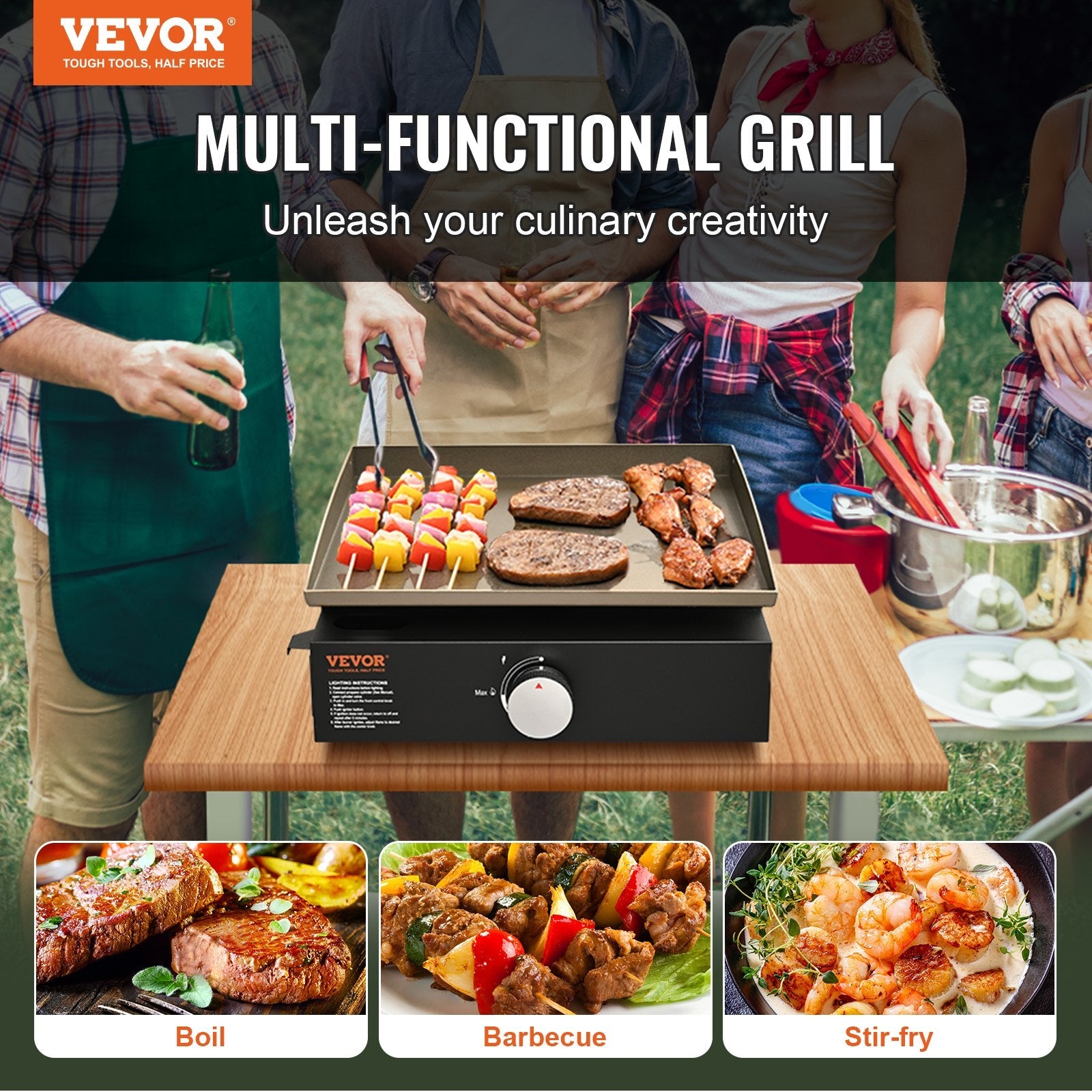 Commercial Griddle, 16.9' Heavy Duty Manual Flat Top Griddle, Countertop Gas Grill With Non-Stick Cooking Plate, Steel LPG Gas Griddle, 1-Burner Restaurant Portable Grill - 13,000 BTU - Classy Cajuns