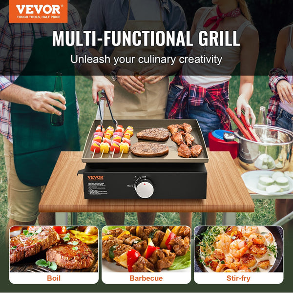Commercial Griddle, 16.9' Heavy Duty Manual Flat Top Griddle, Countertop Gas Grill With Non-Stick Cooking Plate, Steel LPG Gas Griddle, 1-Burner Restaurant Portable Grill - 13,000 BTU - Classy Cajuns