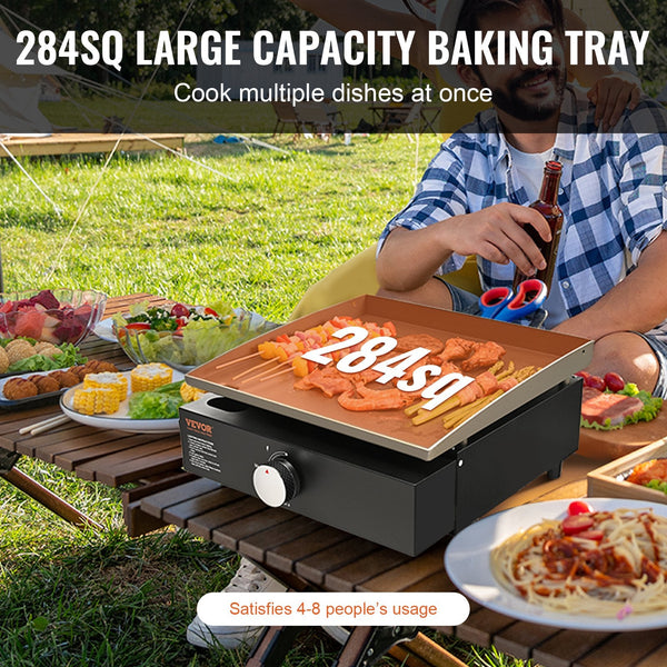 Commercial Griddle, 16.9' Heavy Duty Manual Flat Top Griddle, Countertop Gas Grill With Non-Stick Cooking Plate, Steel LPG Gas Griddle, 1-Burner Restaurant Portable Grill - 13,000 BTU - Classy Cajuns