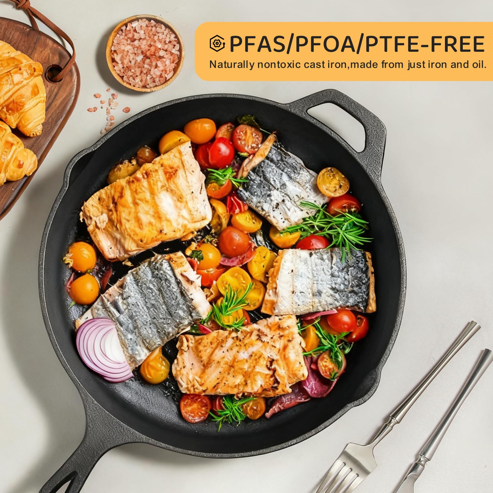 EWFEN Cast Iron Skillet 3-Piece Set, Heavy-Duty Professional Restaurant Chef Quality Pre-Seasoned Pan Cookware Set, 6", 8", 10" Pans For Frying, Saute, Cooking, Use Indoor/Outdoor, Oven, Grill - Classy Cajuns