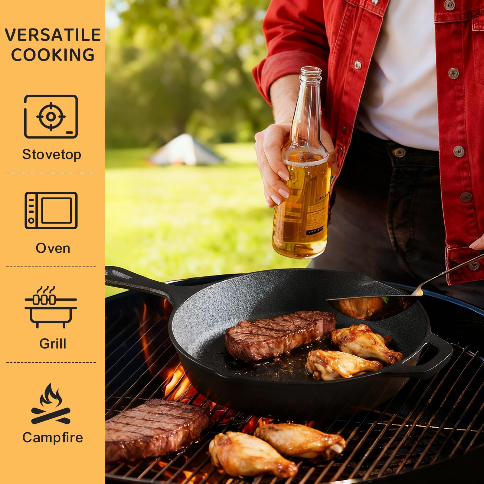 EWFEN Cast Iron Skillet 3-Piece Set, Heavy-Duty Professional Restaurant Chef Quality Pre-Seasoned Pan Cookware Set, 6", 8", 10" Pans For Frying, Saute, Cooking, Use Indoor/Outdoor, Oven, Grill - Classy Cajuns