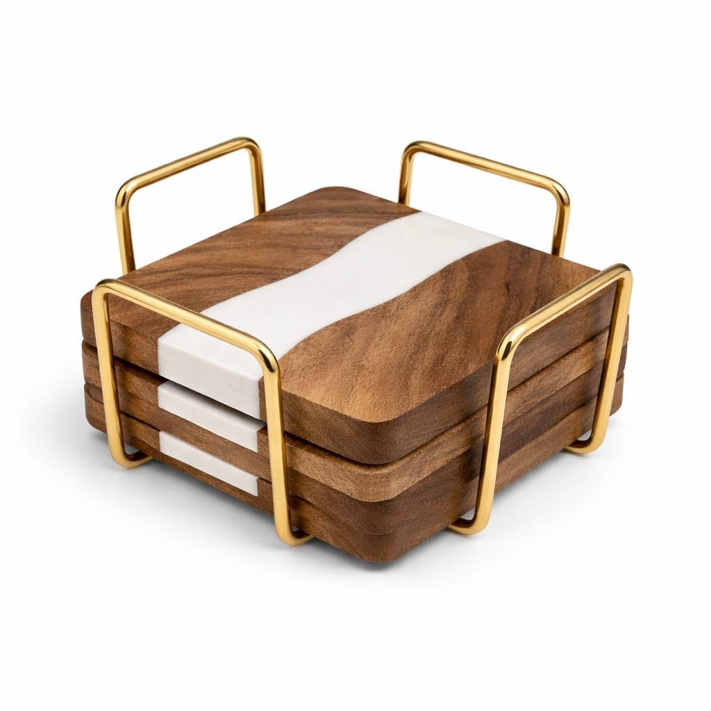 Wood & Resin Square Coaster Set (4 Pcs)