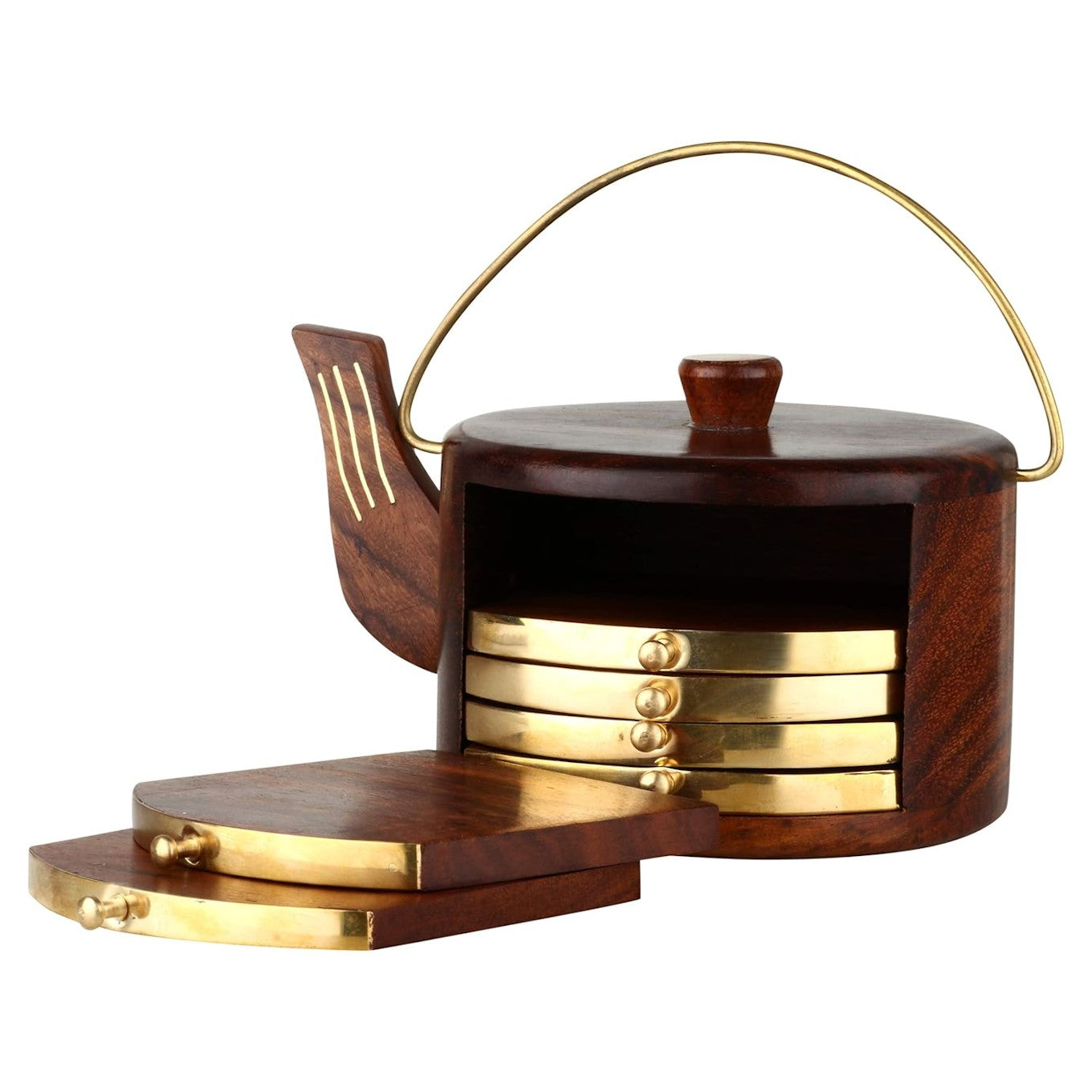 Kettle Shape Wooden Coaster Set (6 Pcs)