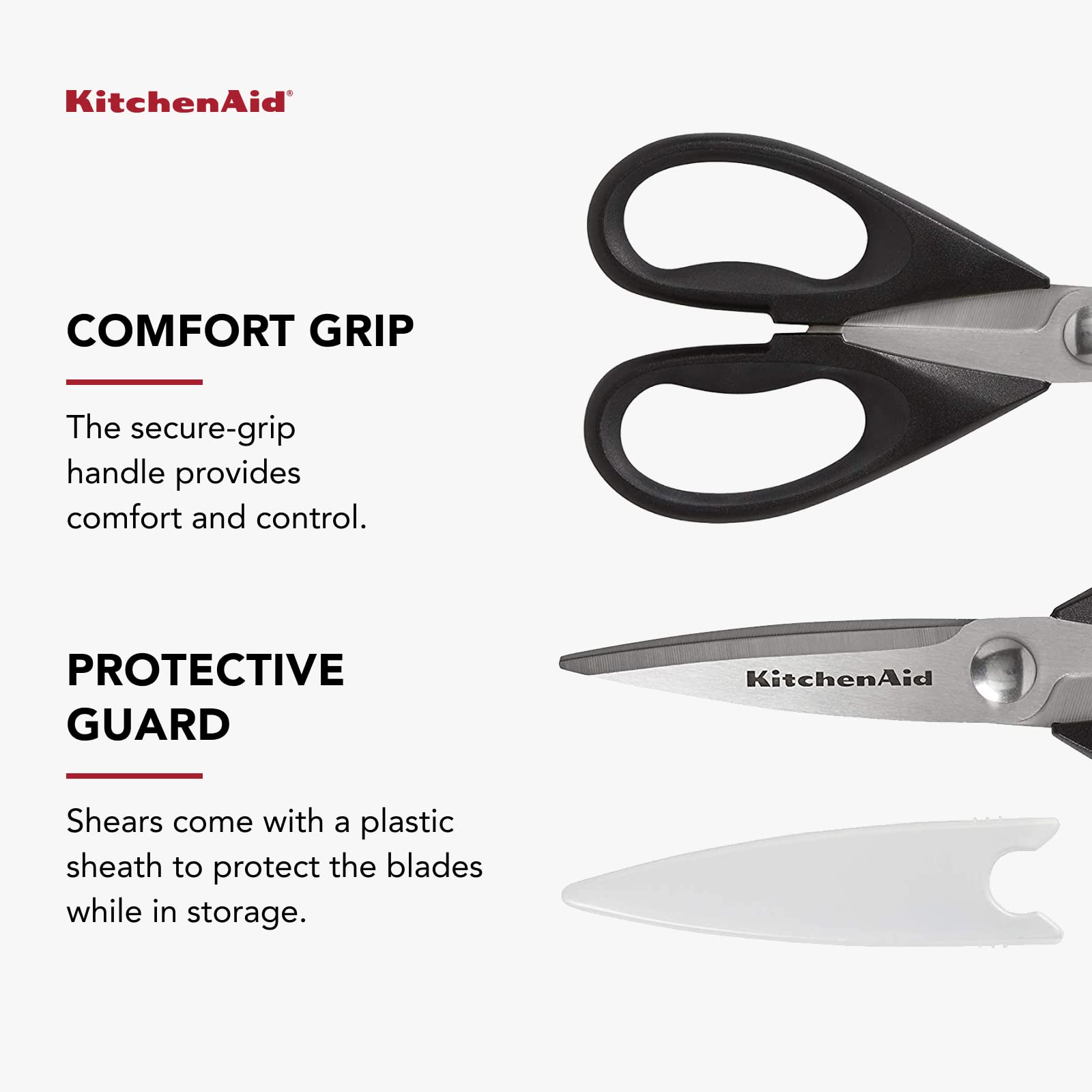 KitchenAid All Purpose Kitchen Shears with Protective Sheath Durable Stainless Steel Scissors, Dishwasher Safe, Soft Grip Comfort Handle, 8.72 Inch, Black - Classy Cajuns