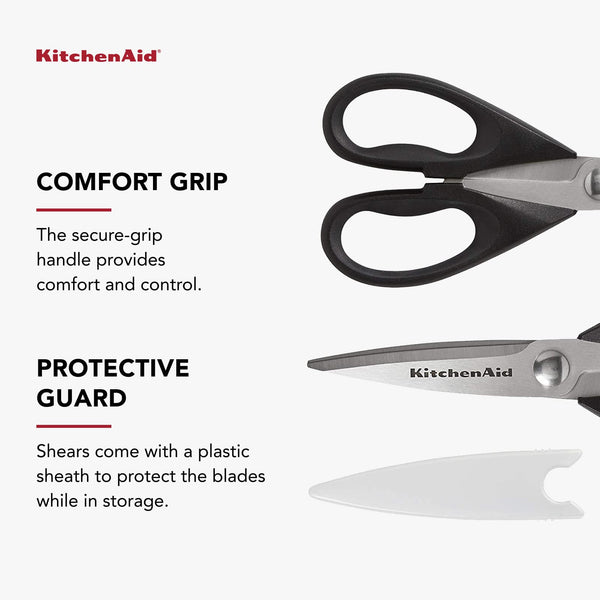 KitchenAid All Purpose Kitchen Shears with Protective Sheath Durable Stainless Steel Scissors, Dishwasher Safe, Soft Grip Comfort Handle, 8.72 Inch, Black - Classy Cajuns