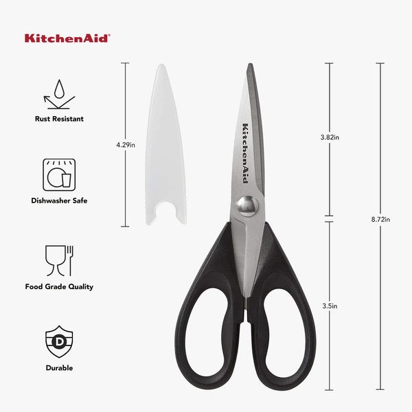 KitchenAid All Purpose Kitchen Shears with Protective Sheath Durable Stainless Steel Scissors, Dishwasher Safe, Soft Grip Comfort Handle, 8.72 Inch, Black - Classy Cajuns