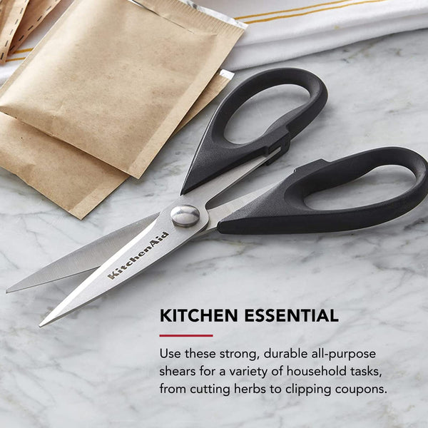KitchenAid All Purpose Kitchen Shears with Protective Sheath Durable Stainless Steel Scissors, Dishwasher Safe, Soft Grip Comfort Handle, 8.72 Inch, Black - Classy Cajuns