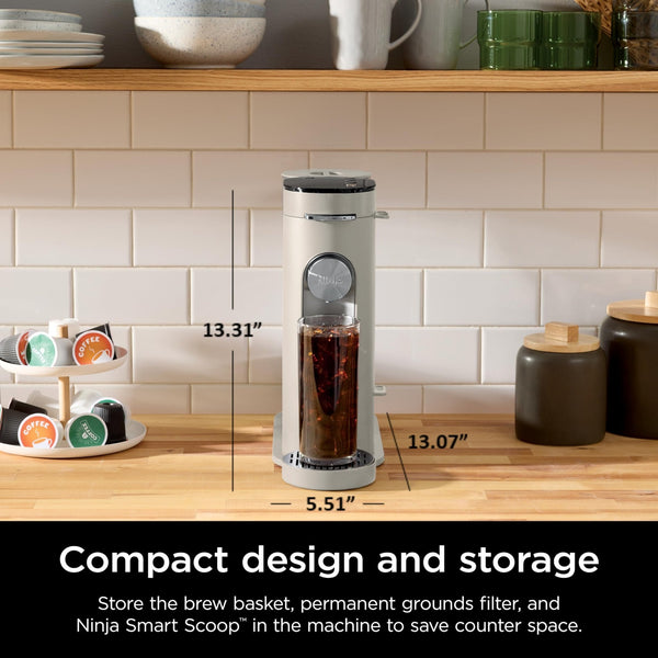 Ninja Pods & Grounds Single-Serve Coffee Maker, K-Cup Pod Compatible, Brews Grounds, Compact Design, 56-oz. Reservoir, 6-oz. Cup to 24-oz. Travel Mug Brew Sizes, Iced Coffee Maker, Stone, PB041ST - Classy Cajuns