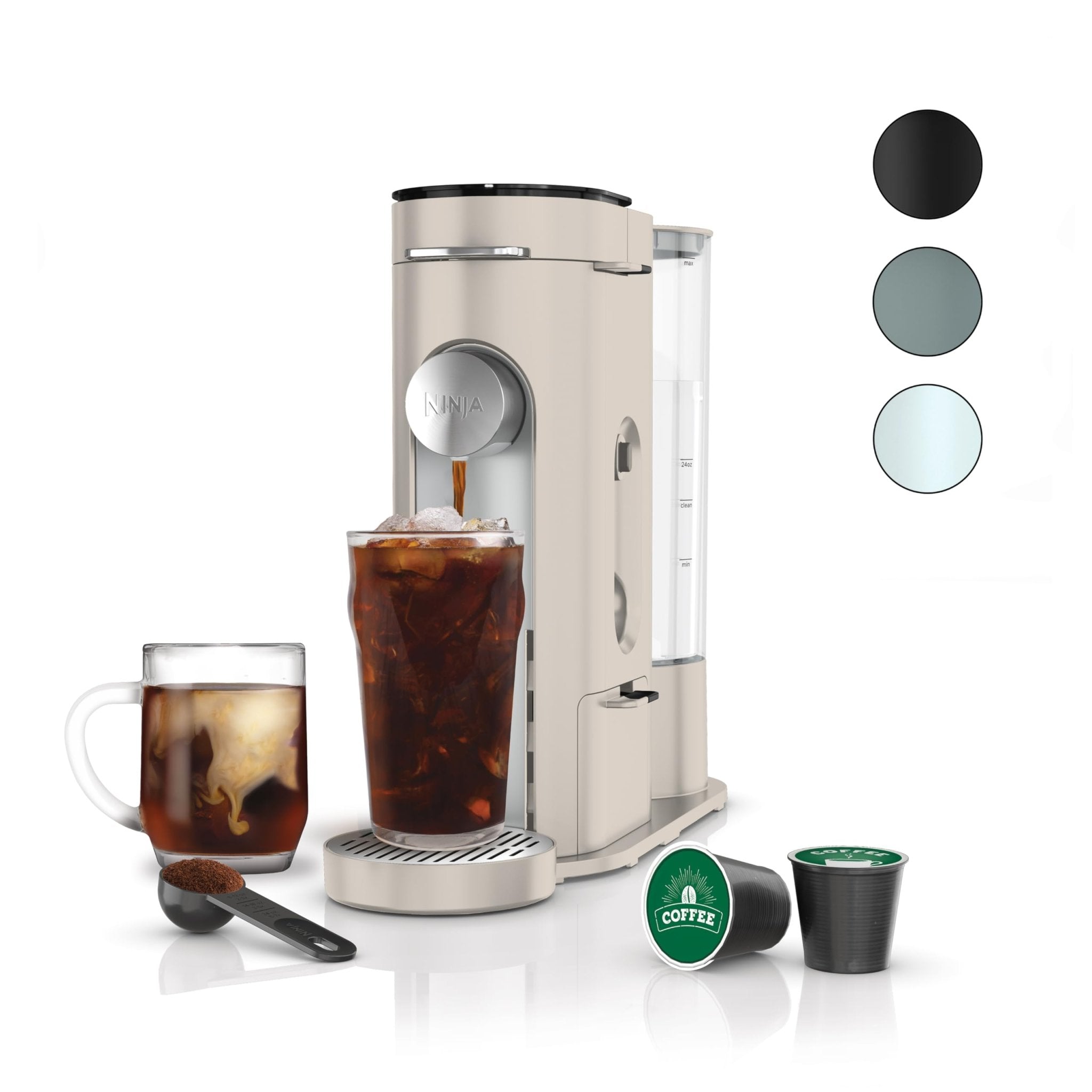 Ninja Pods & Grounds Single-Serve Coffee Maker, K-Cup Pod Compatible, Brews Grounds, Compact Design, 56-oz. Reservoir, 6-oz. Cup to 24-oz. Travel Mug Brew Sizes, Iced Coffee Maker, Stone, PB041ST - Classy Cajuns