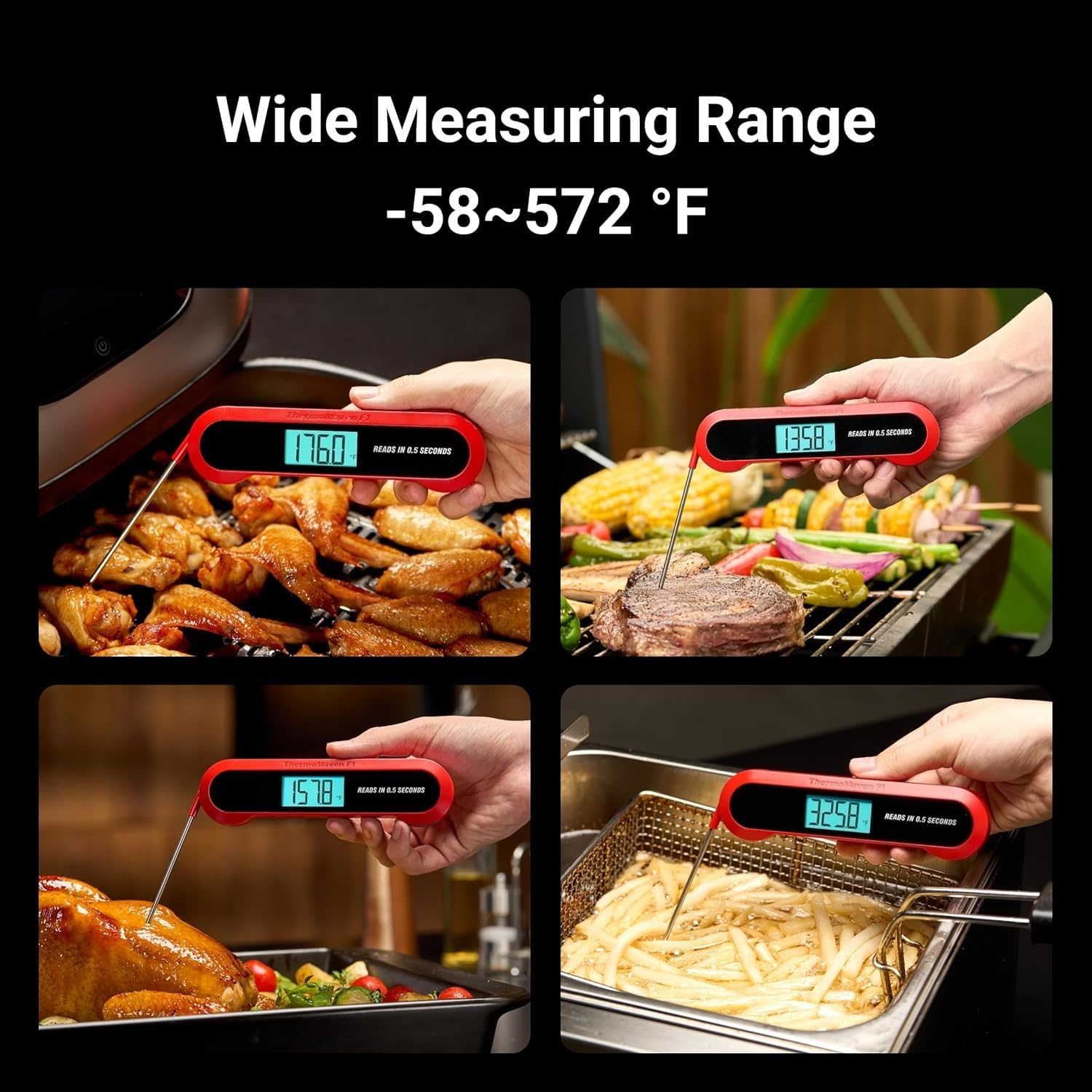 Professional 3X Faster 0.5sec Instant Read Meat Thermometer Digital, High Accuracy ±0.5°F, IP67 Waterproof, Auto Wake/Sleep & Rotate Display, NSF & NIST Certified, Backlight Fry Oil Candy Thermometer - Classy Cajuns
