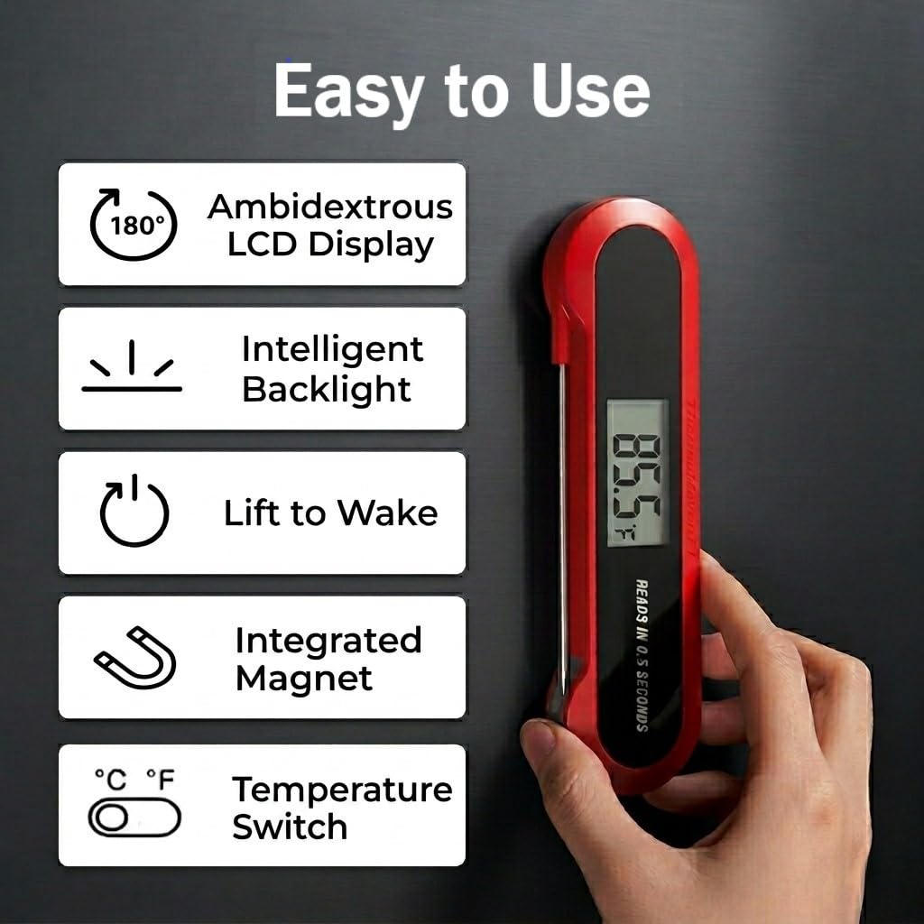 Professional 3X Faster 0.5sec Instant Read Meat Thermometer Digital, High Accuracy ±0.5°F, IP67 Waterproof, Auto Wake/Sleep & Rotate Display, NSF & NIST Certified, Backlight Fry Oil Candy Thermometer - Classy Cajuns