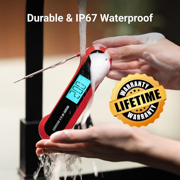 Professional 3X Faster 0.5sec Instant Read Meat Thermometer Digital, High Accuracy ±0.5°F, IP67 Waterproof, Auto Wake/Sleep & Rotate Display, NSF & NIST Certified, Backlight Fry Oil Candy Thermometer - Classy Cajuns
