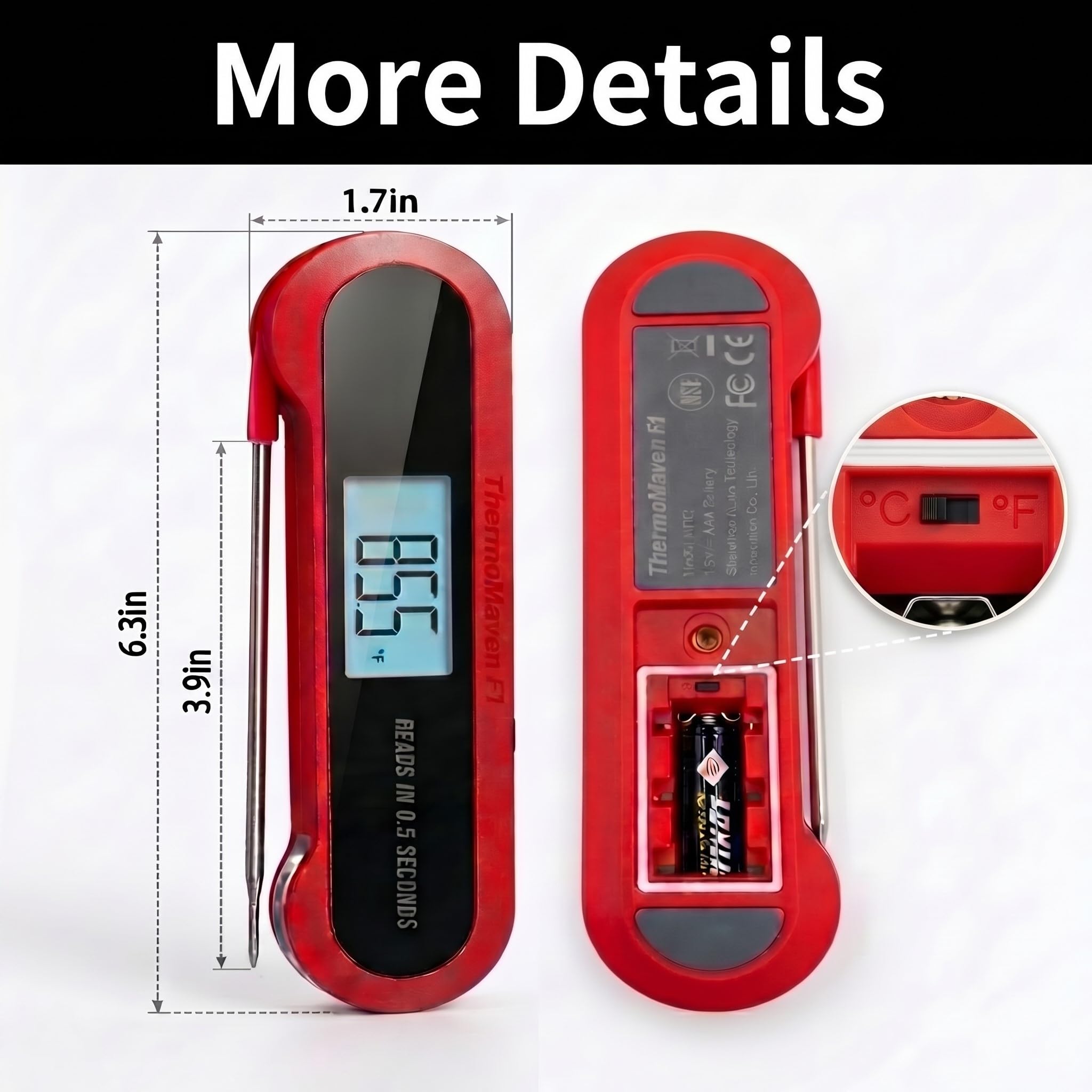 Professional 3X Faster 0.5sec Instant Read Meat Thermometer Digital, High Accuracy ±0.5°F, IP67 Waterproof, Auto Wake/Sleep & Rotate Display, NSF & NIST Certified, Backlight Fry Oil Candy Thermometer - Classy Cajuns