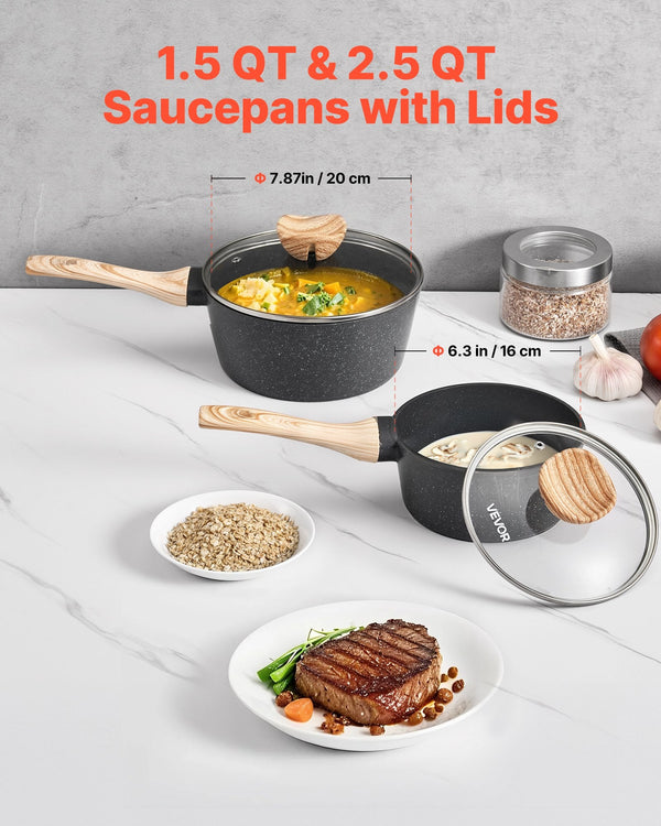Saucepan Set, 1.5 QT & 2.5 QT Nonstick Saucepan With Glass Lids, Multipurpose Cooking Sauce Pots With Detachable Handles, Sauce Pan Kitchen Cooking Pot With Coating, Induction Compatible, Black - Classy Cajuns