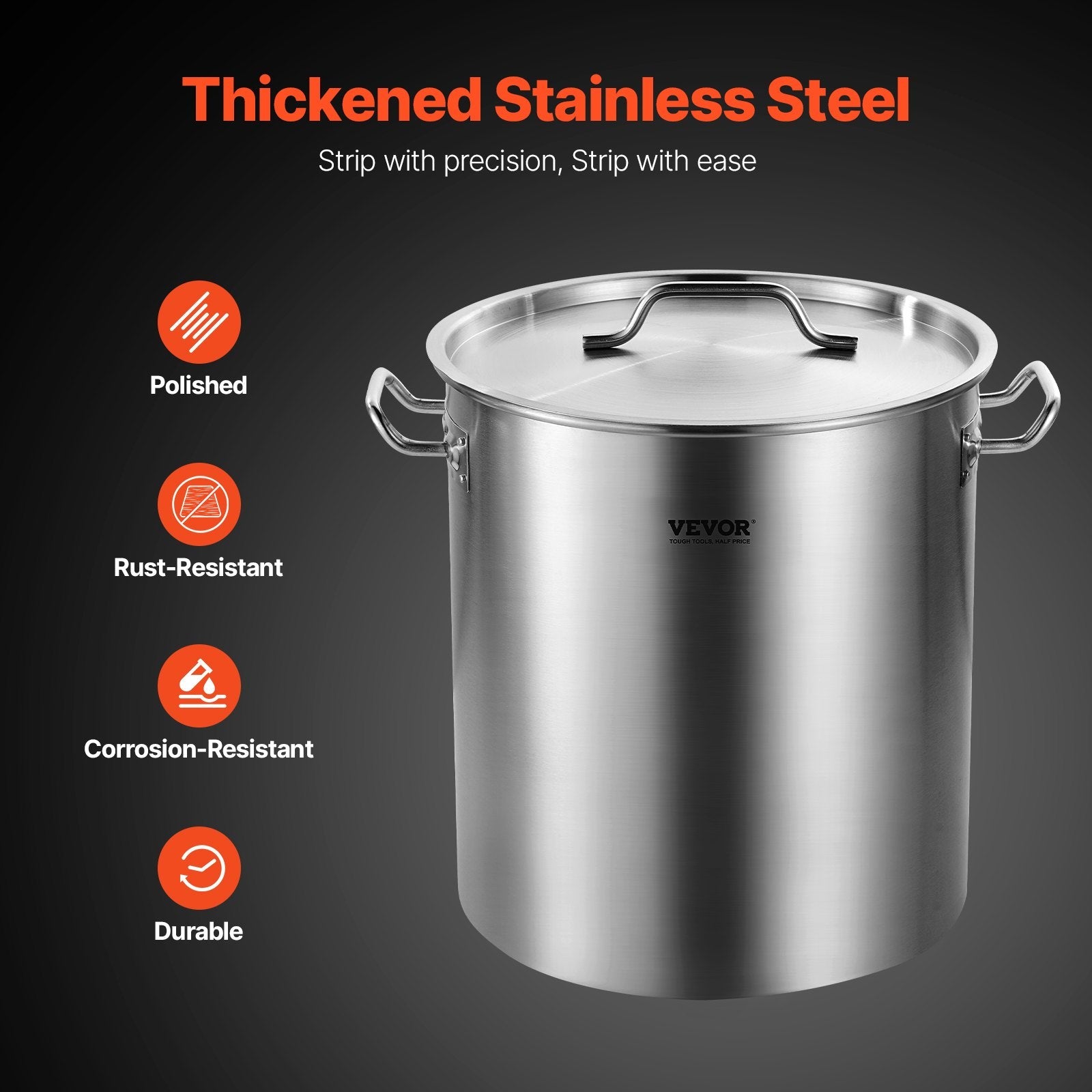 VEVOR Stainless Steel Stockpot, 42 Quart Large Cooking Pots, Cookware Sauce Pot With Strainer, Lid, And Handle, Heavy Duty Commercial Grade Stock Pot, Sanding Treatment, For Large Groups Events Silver - Classy Cajuns