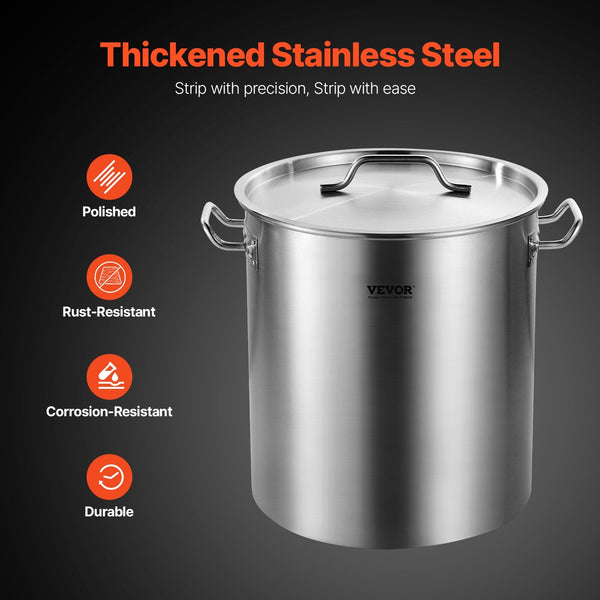 VEVOR Stainless Steel Stockpot, 42 Quart Large Cooking Pots, Cookware Sauce Pot With Strainer, Lid, And Handle, Heavy Duty Commercial Grade Stock Pot, Sanding Treatment, For Large Groups Events Silver - Classy Cajuns