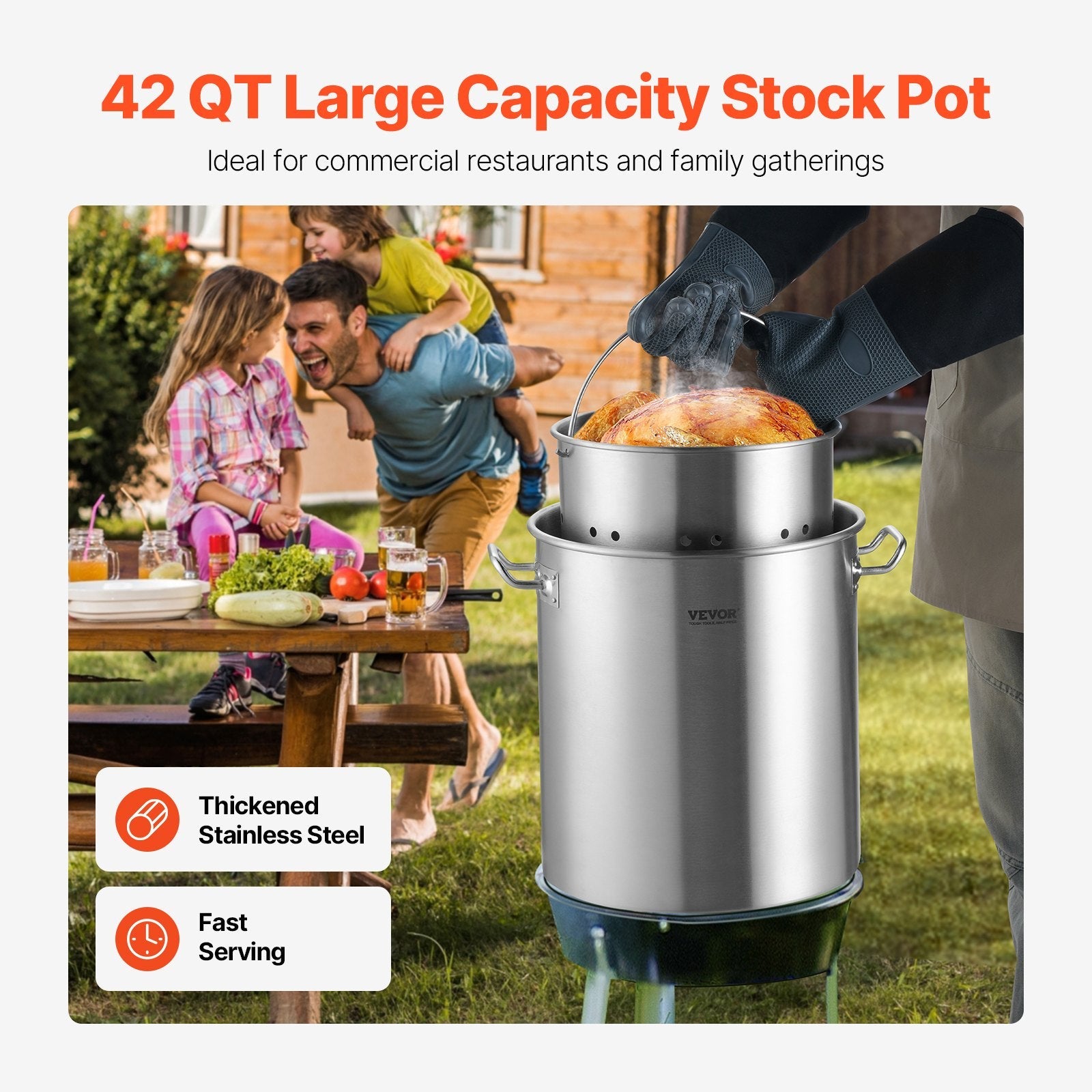 VEVOR Stainless Steel Stockpot, 42 Quart Large Cooking Pots, Cookware Sauce Pot With Strainer, Lid, And Handle, Heavy Duty Commercial Grade Stock Pot, Sanding Treatment, For Large Groups Events Silver - Classy Cajuns