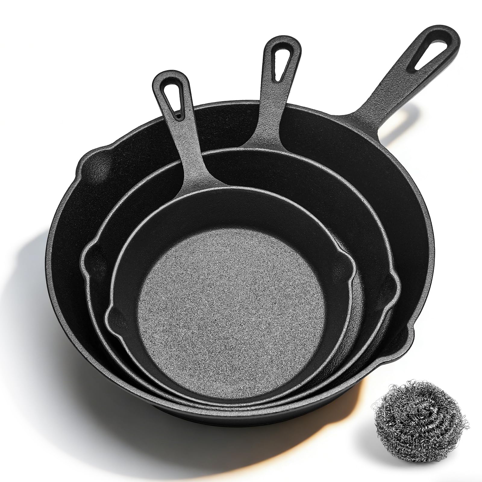 WANGYUANJI Cast Iron Skillet Set - 3-Piece (6/8/10 Inch) Uncoated Raw Iron Frying Pans - Traditional Heavy Duty Cookware for Oven, Grill, Campfire - Requires Seasoning for Natural Non-Stick - Classy Cajuns