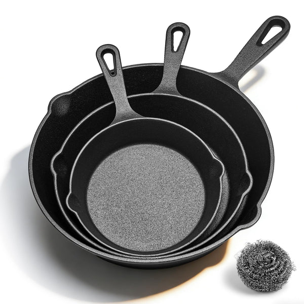 WANGYUANJI Cast Iron Skillet Set - 3-Piece (6/8/10 Inch) Uncoated Raw Iron Frying Pans - Traditional Heavy Duty Cookware for Oven, Grill, Campfire - Requires Seasoning for Natural Non-Stick - Classy Cajuns
