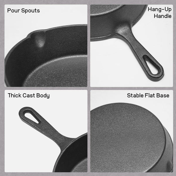 WANGYUANJI Cast Iron Skillet Set - 3-Piece (6/8/10 Inch) Uncoated Raw Iron Frying Pans - Traditional Heavy Duty Cookware for Oven, Grill, Campfire - Requires Seasoning for Natural Non-Stick - Classy Cajuns