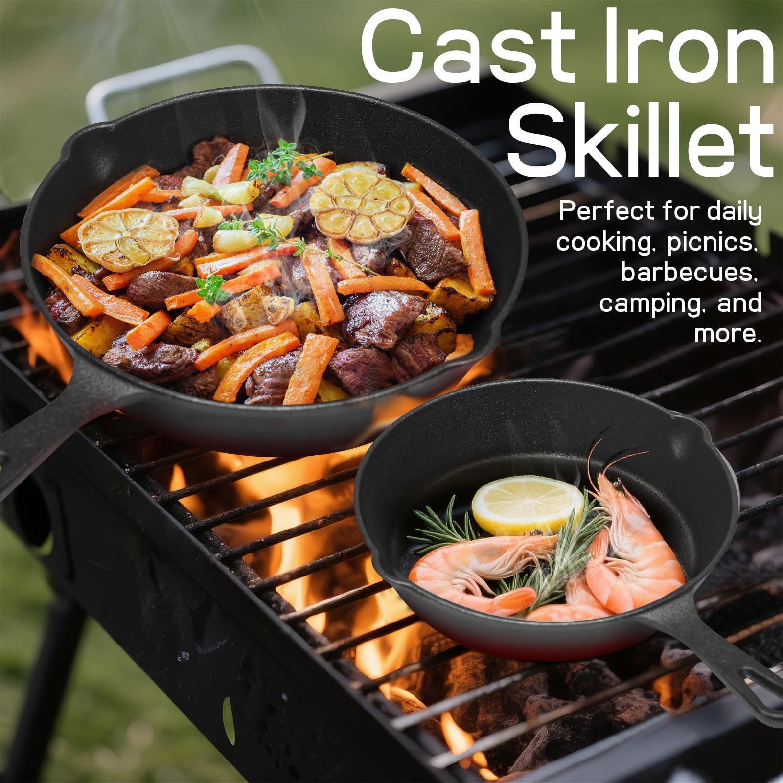 WANGYUANJI Cast Iron Skillet Set - 3-Piece (6/8/10 Inch) Uncoated Raw Iron Frying Pans - Traditional Heavy Duty Cookware for Oven, Grill, Campfire - Requires Seasoning for Natural Non-Stick - Classy Cajuns